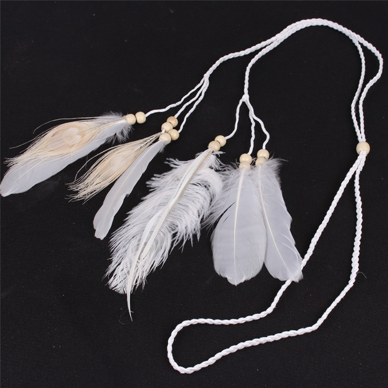 Women Accessories India - Bohemian Style Indian White Feather Headband