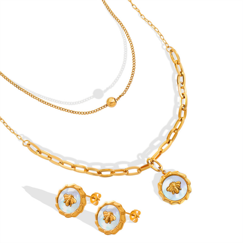Layered Necklace Set - Versatile White Shell Little Bee Double
