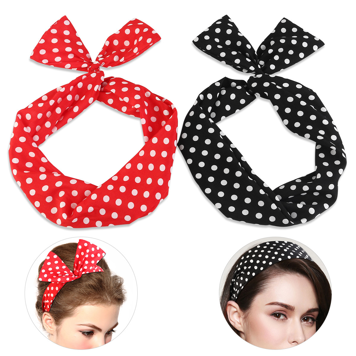 Women'S Exercise Accessories - 2Pcs Dot Design Elastic Hairband Cross