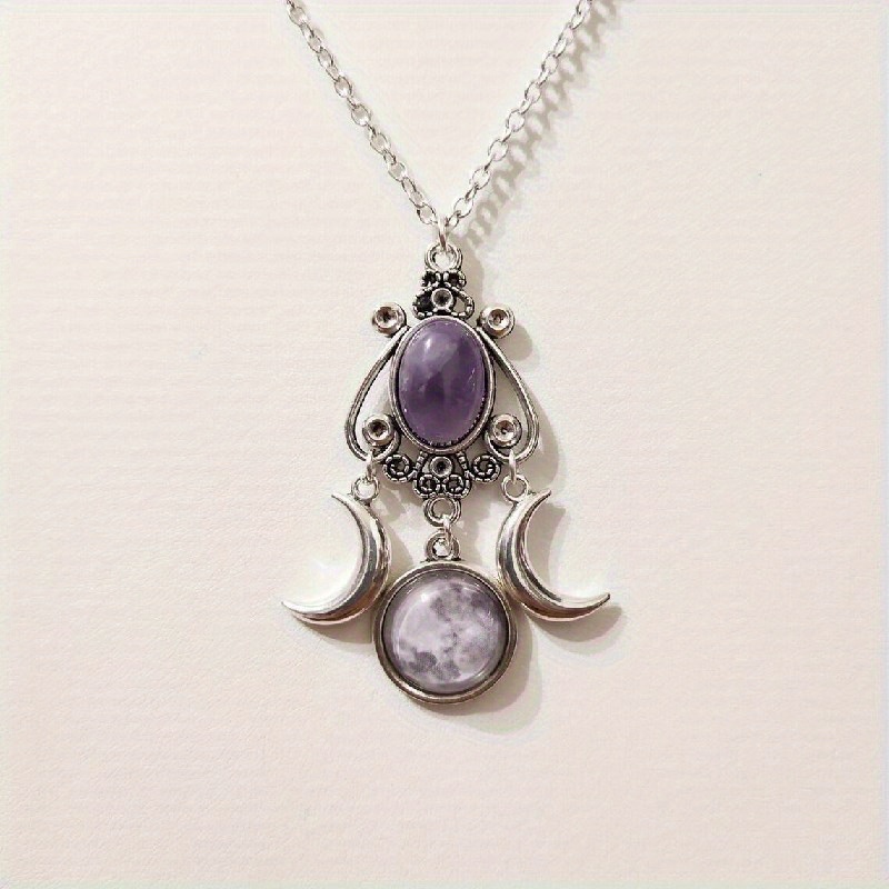 Women'S Vampire Accessories - 1pc Moon Goddess Necklace Amethyst Jewelry