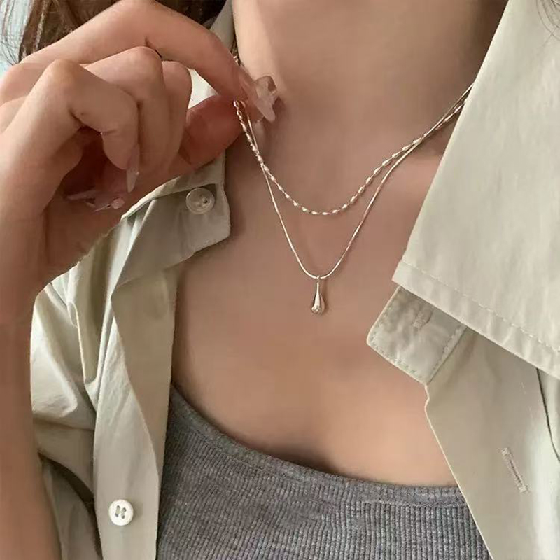 Real 925 Sterling Silver Doubl - Layered Necklace Set のレビューと価格