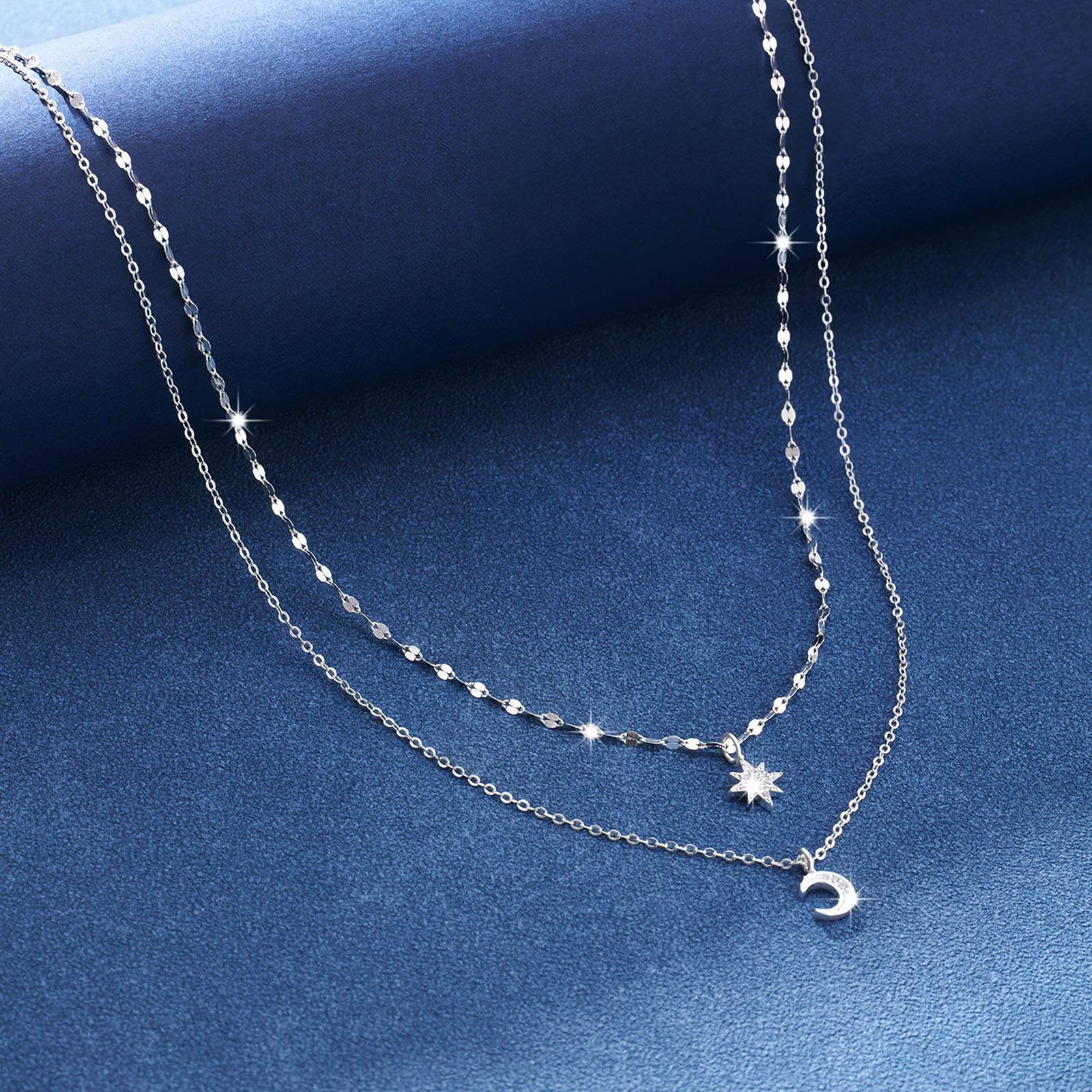 925 sterling silver moon Doubl - Layered Necklace Set のレビューと価格