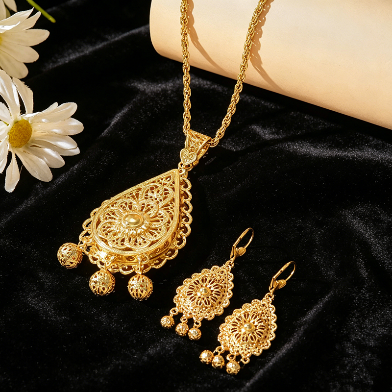 Plated Hollow Carved Set, Doub - Layered Necklace Set のレビューと価格