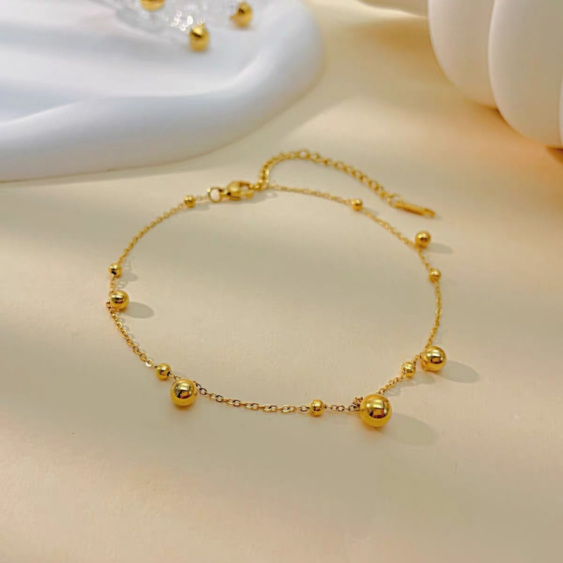 18k gold ball round bead ankle - Beaded Anklet Chain のレビューと価格
