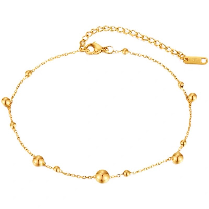 18k gold ball round bead ankle - Beaded Anklet Chain のレビューと価格