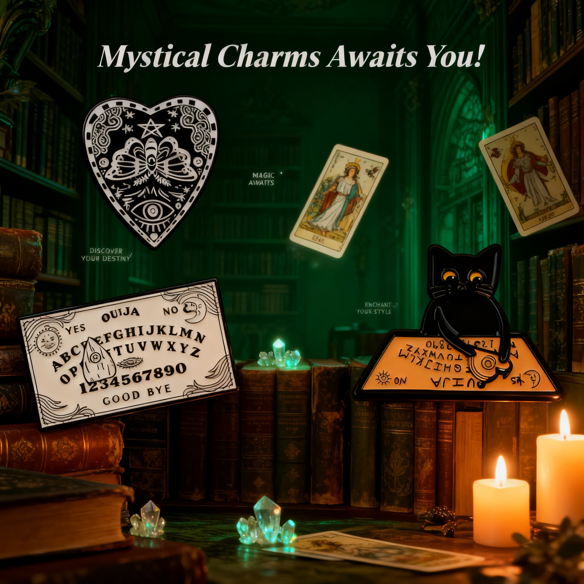Black Cat Ouija Enamel Pin Hal - Women Accessories Picture のレビューと価格