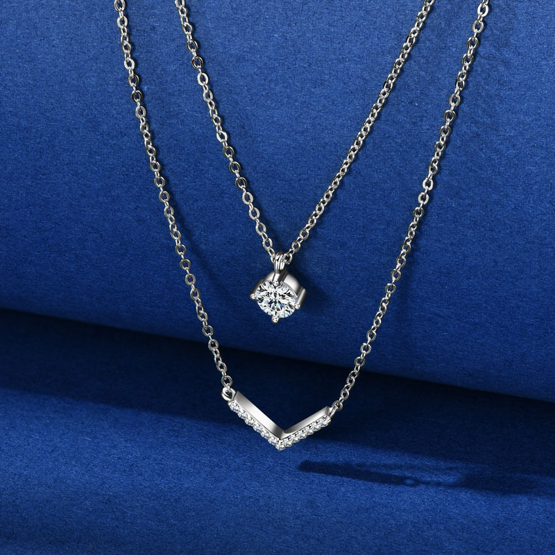 Anziw V Letter 5mm Moissanite  - Layered Necklace Set のレビューと価格