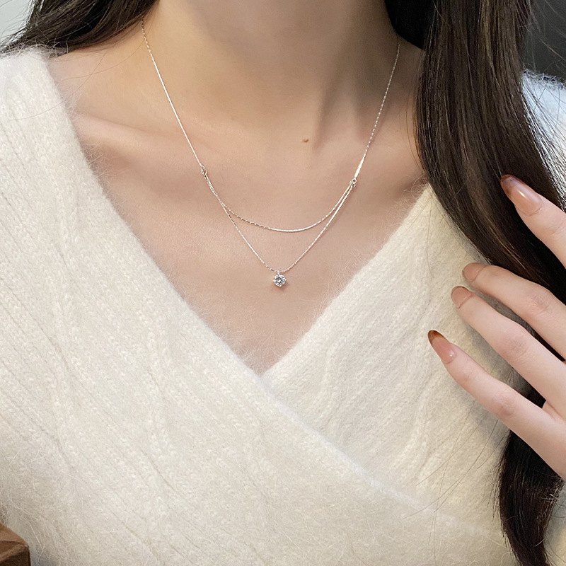 925 Sterling Silver Four Claw  - Layered Necklace Set のレビューと価格