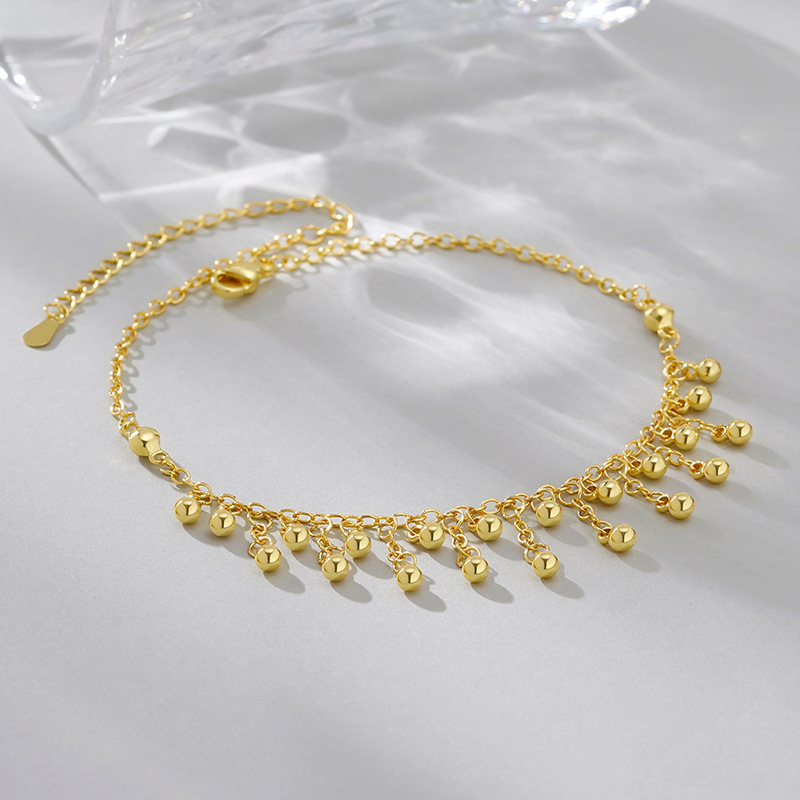 925 Sterling Silver Round Bead - Beaded Anklet Chain のレビューと価格