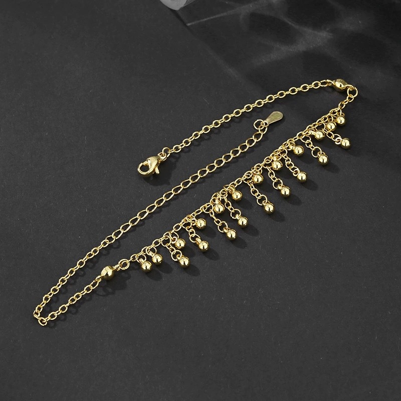 925 Sterling Silver Round Bead - Beaded Anklet Chain のレビューと価格