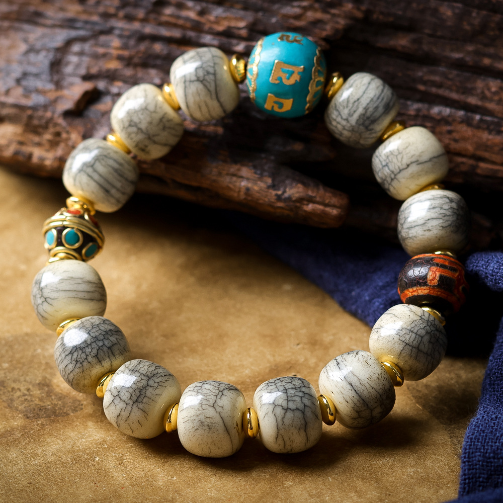 Cracked Yak Bone Barrel Bead B - Women Accessories Nepal のレビューと価格