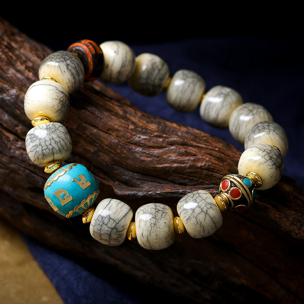 Cracked Yak Bone Barrel Bead B - Women Accessories Nepal のレビューと価格