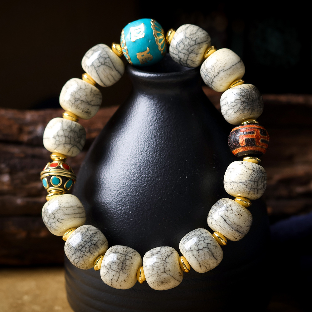Cracked Yak Bone Barrel Bead B - Women Accessories Nepal のレビューと価格