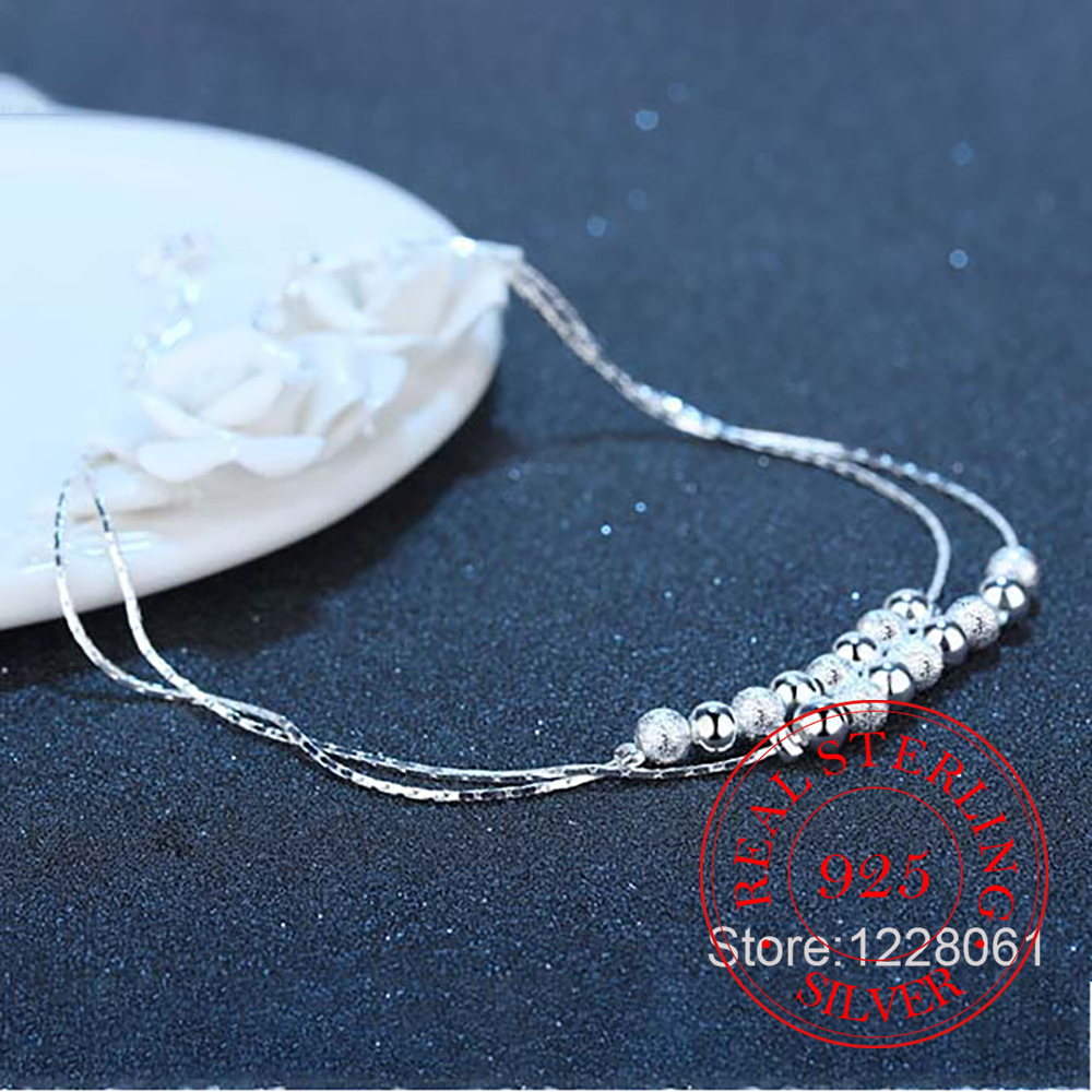 925 Silver Double Layer Beaded - Beaded Anklet Chain のレビューと価格