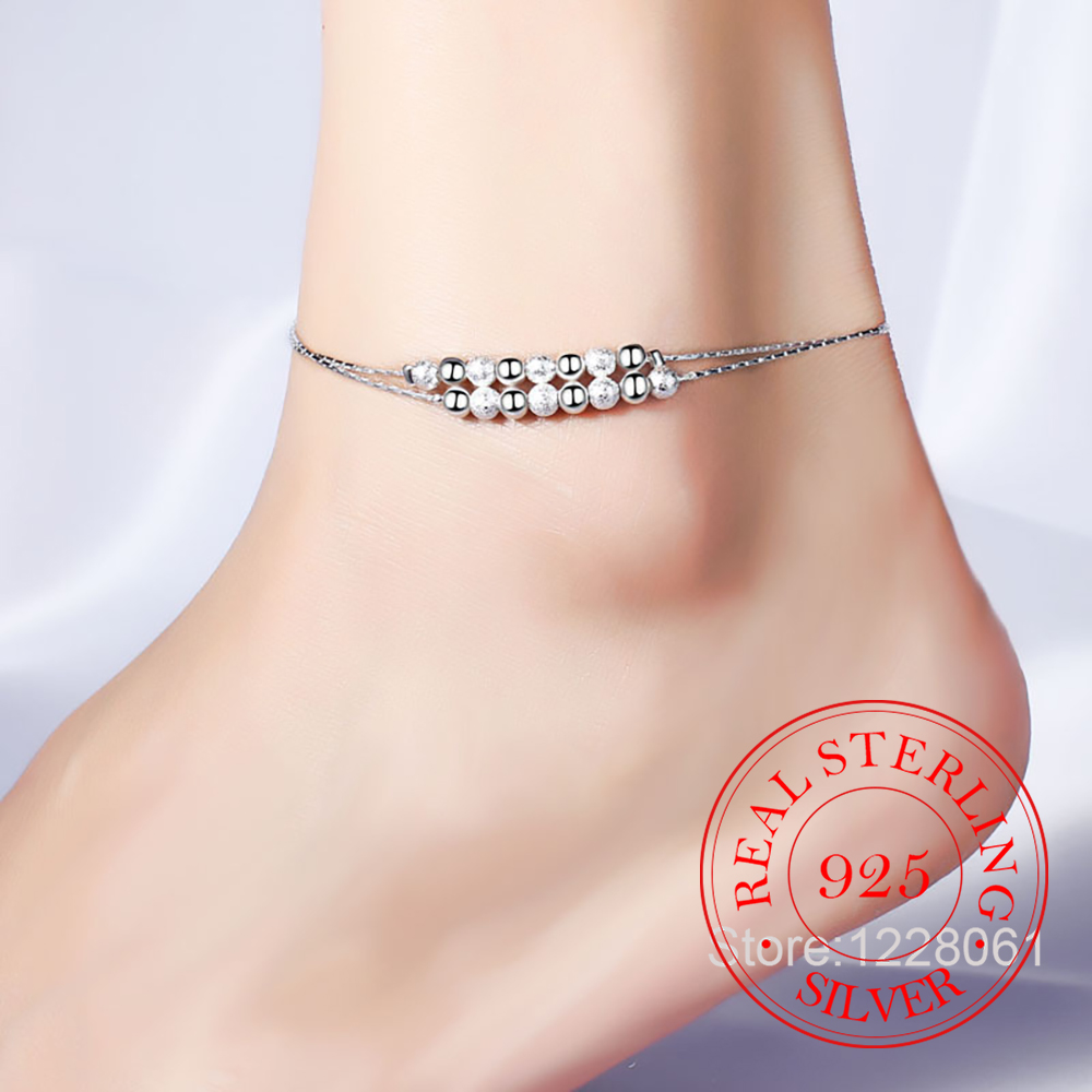 925 Silver Double Layer Beaded - Beaded Anklet Chain のレビューと価格
