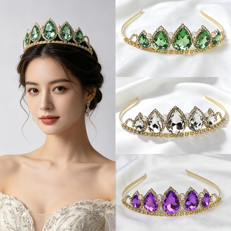 Green Water Drop Rhinestone Cr - Women'S Hair Accessories Wedding のレビューと価格
