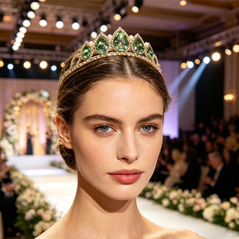 Green Water Drop Rhinestone Cr - Women'S Hair Accessories Wedding のレビューと価格